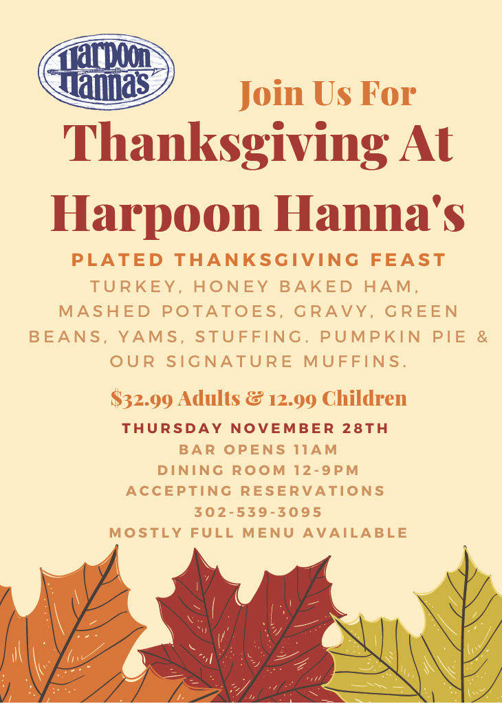 Harpoon Hanna's Thanksgiving Menu